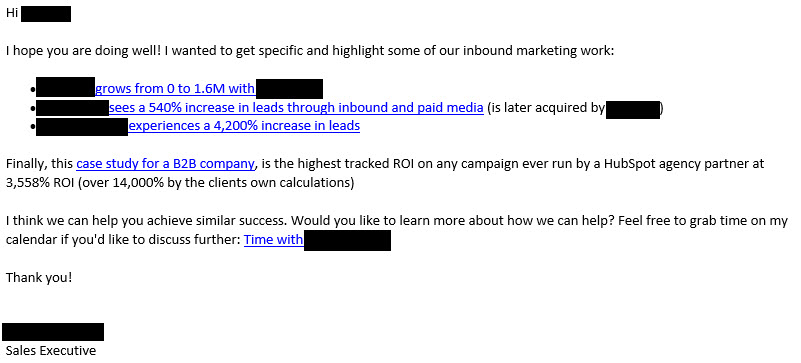 cold email content example